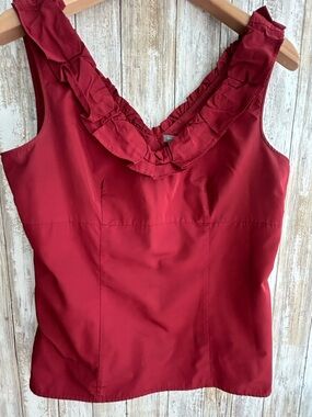 Ann Taylor burgundy Ruffle V-Neck Sleeveless Camisole